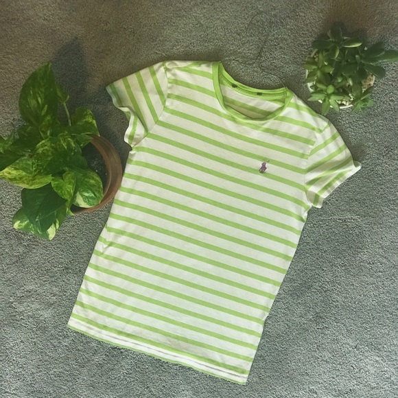 Ralph Lauren Tops - GREEN AND WHITE STRIPED POLO TSHIRT